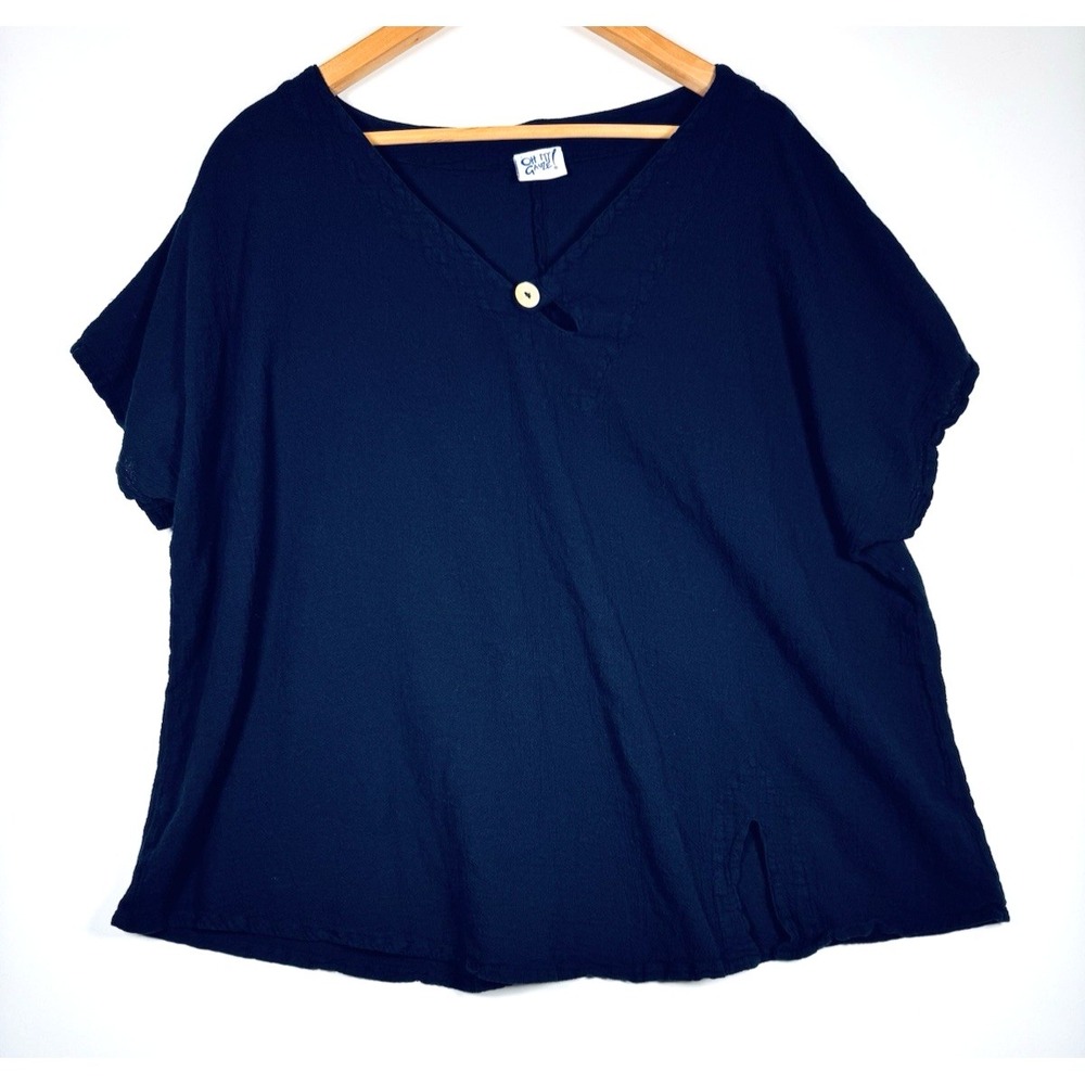 Oh My Gauze Top Womens‎ 3 Large Blue Asymmetrical Cotton Gauze Boxy Vintage Boho